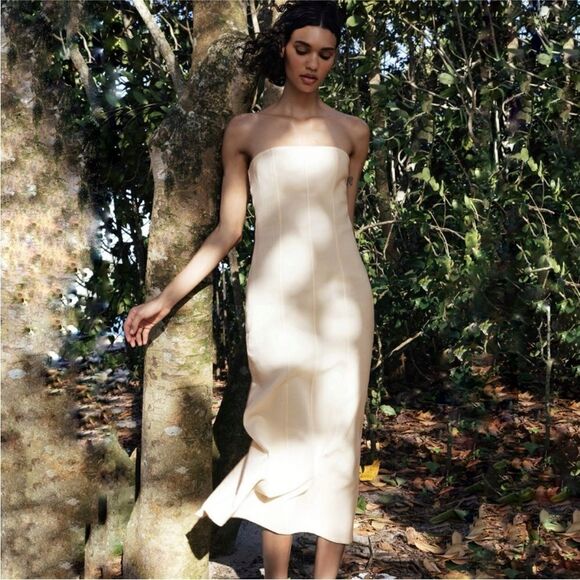 Zara Strapless Cream Midi Dress - Picture 3 of 6